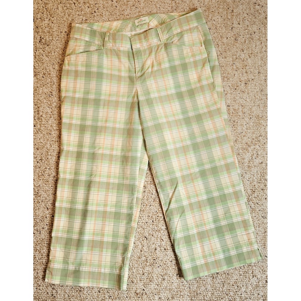 Dockers Pants Womens‎ 10 Green Yellow Pink Plaid Flat Front Cropped Straight Leg